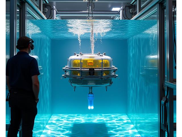 水中試験プールでプロトタイプのROVをテストしている風景